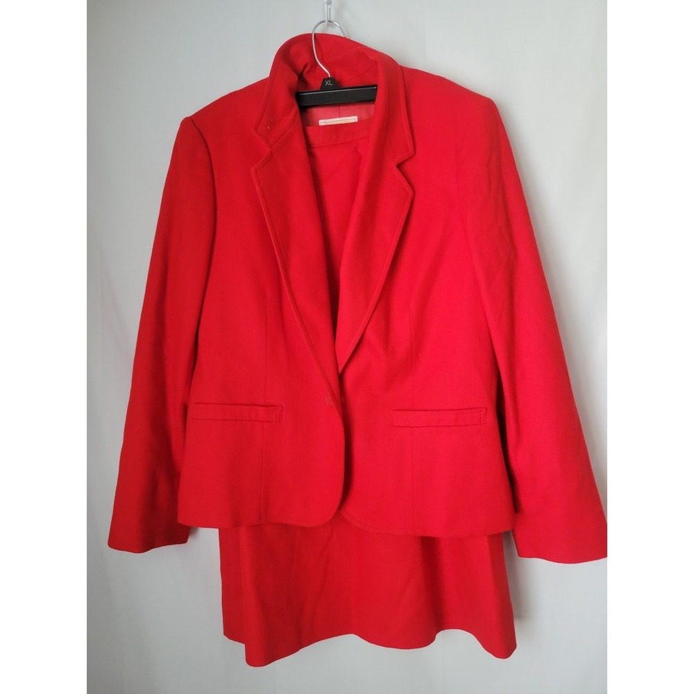Pendleton Women's Red 100% Virgin Wool Suit Set Jacket 12 Skirt Size 14 Blazer